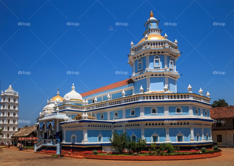 beautiful architecture of ancient Mangeshi temple in Goa, india