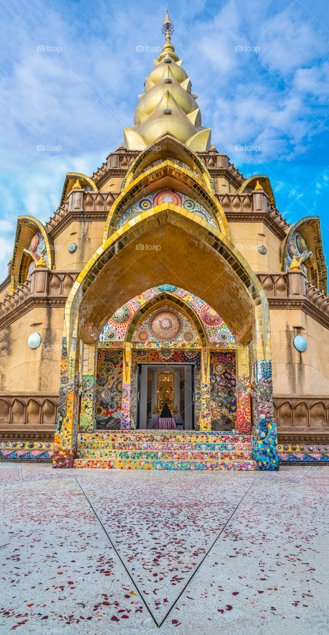 The colorful pagoda at famous 5 Buddha landmark in Thailand