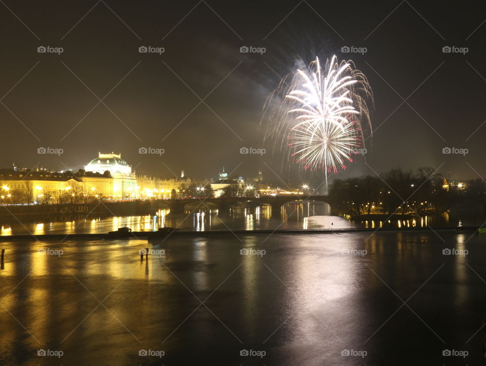 Fireworks at Prague. Fireworks taken from Charles Bridge, Prague