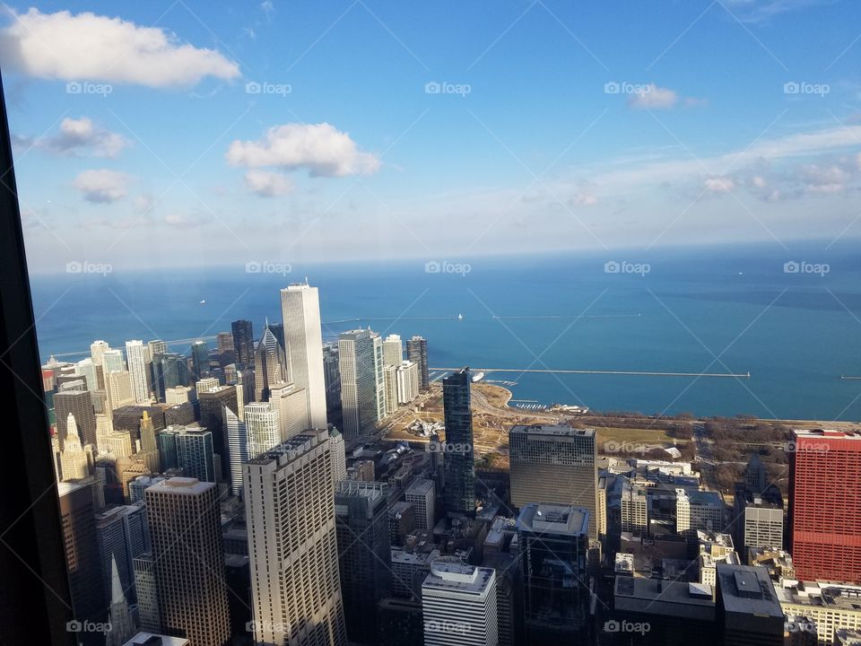 skyline view of Chicago Illinois taken from 115th floor