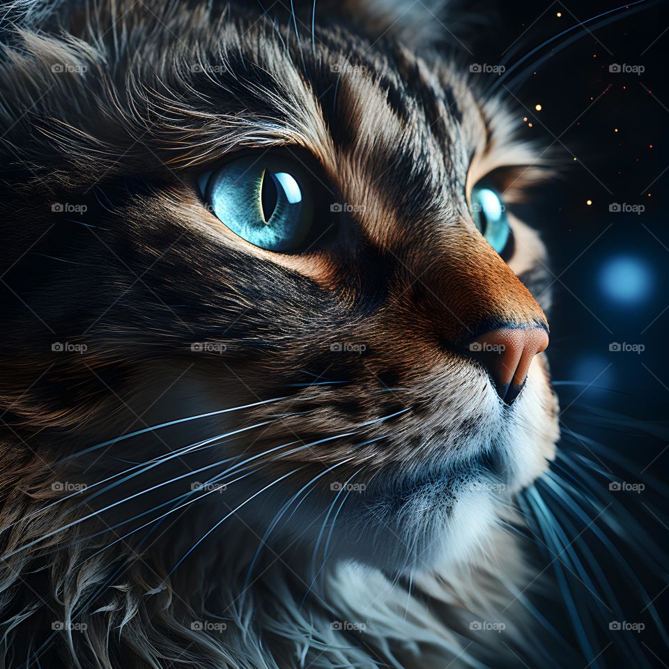 close up of a cat face with round eyes, in the style of vray tracing, photo-realistic techniques