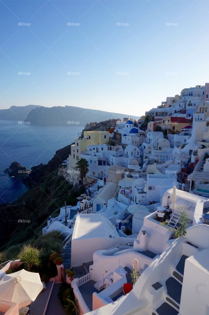 Houses in the side of a cliff, Oia, Santorini, Greece 
