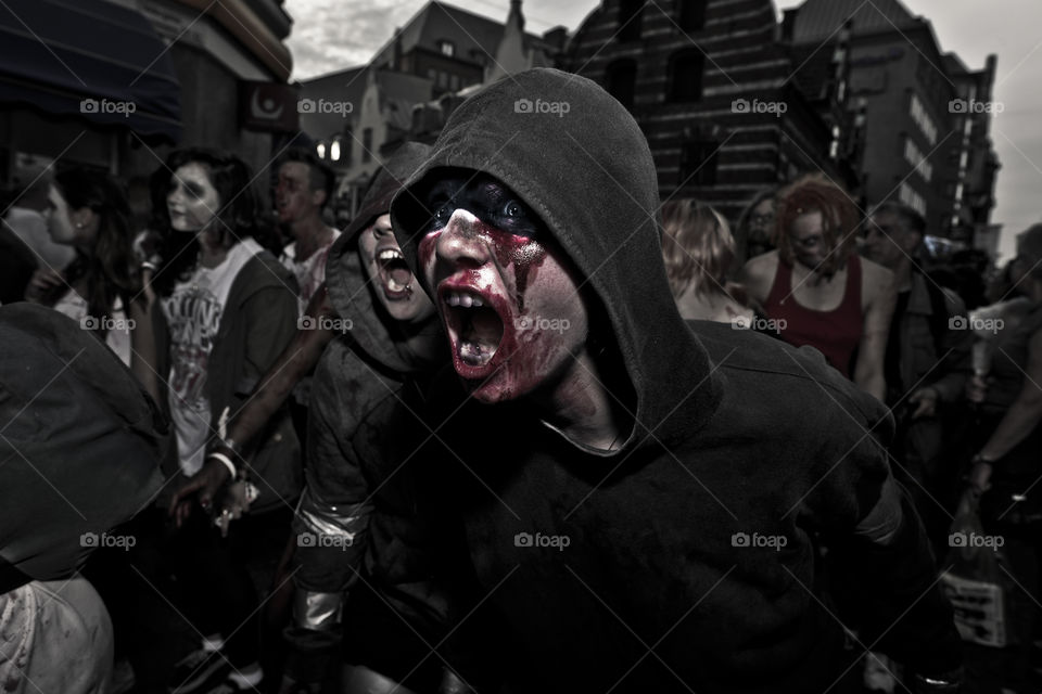 Zombie walk in Sweden. The undead took over the town of Malmö.