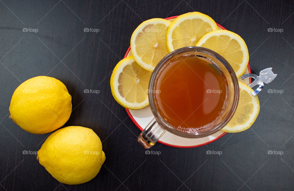 Tasty lemon tea with lemons