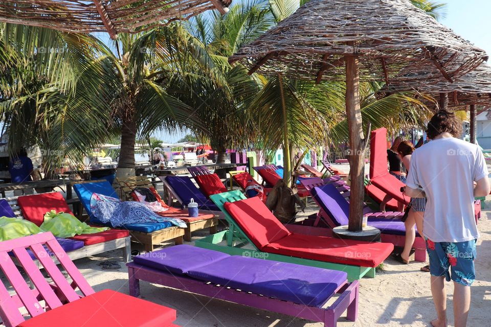 Colorful beach lounge chairs