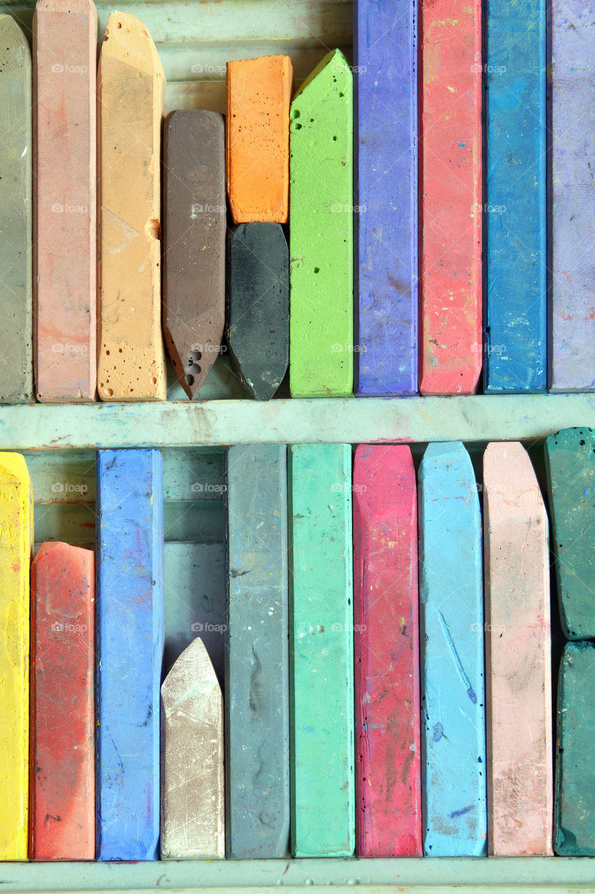 Directly above view of multi colored chalks