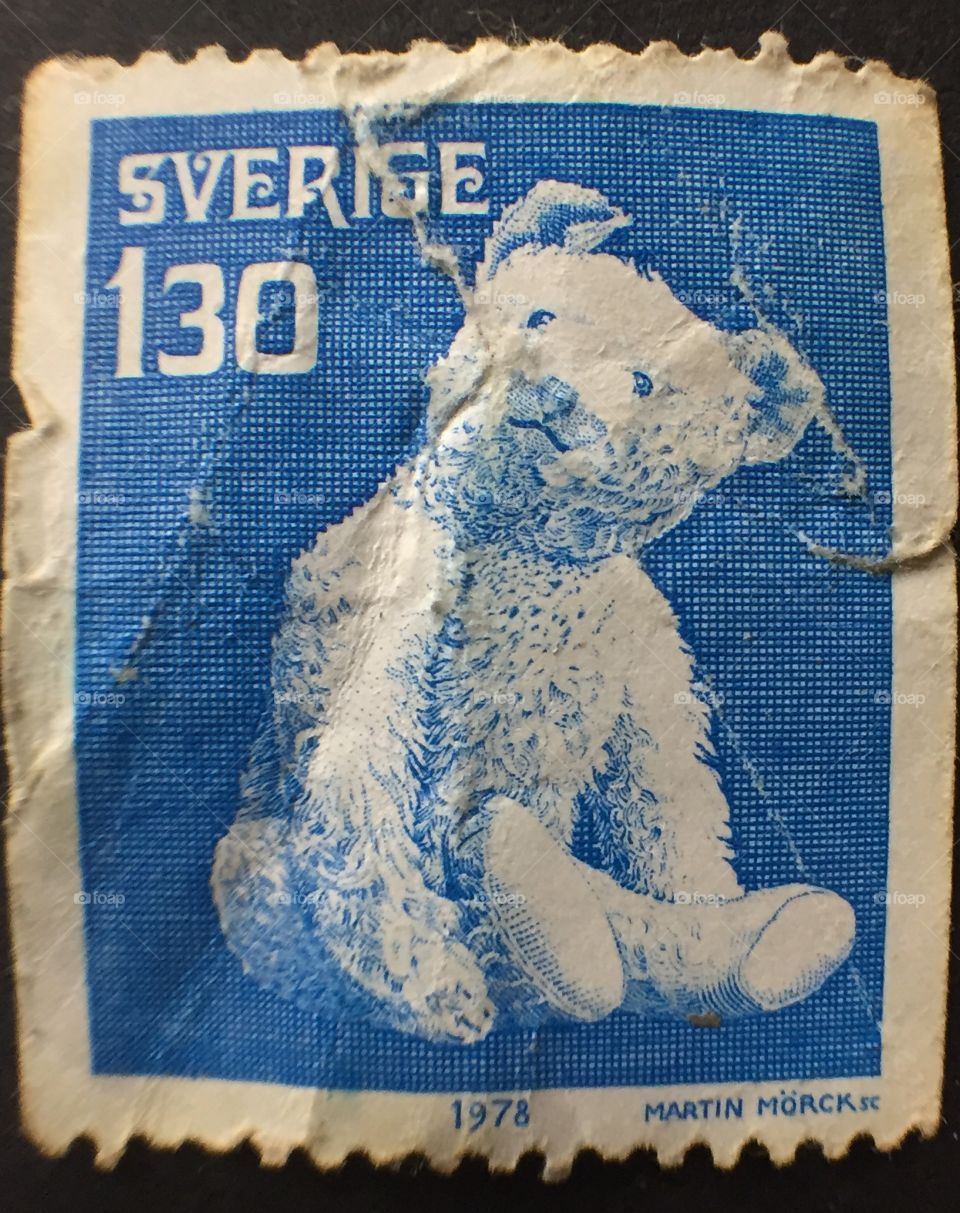 Martin Mörckt Sverige 1975 Swedish stamp blue with a Teddy bear image 130