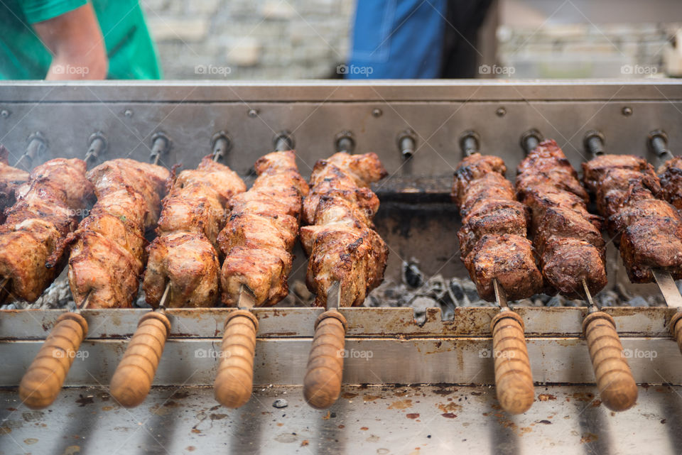 Shish kebab (shashlik) on street food festival