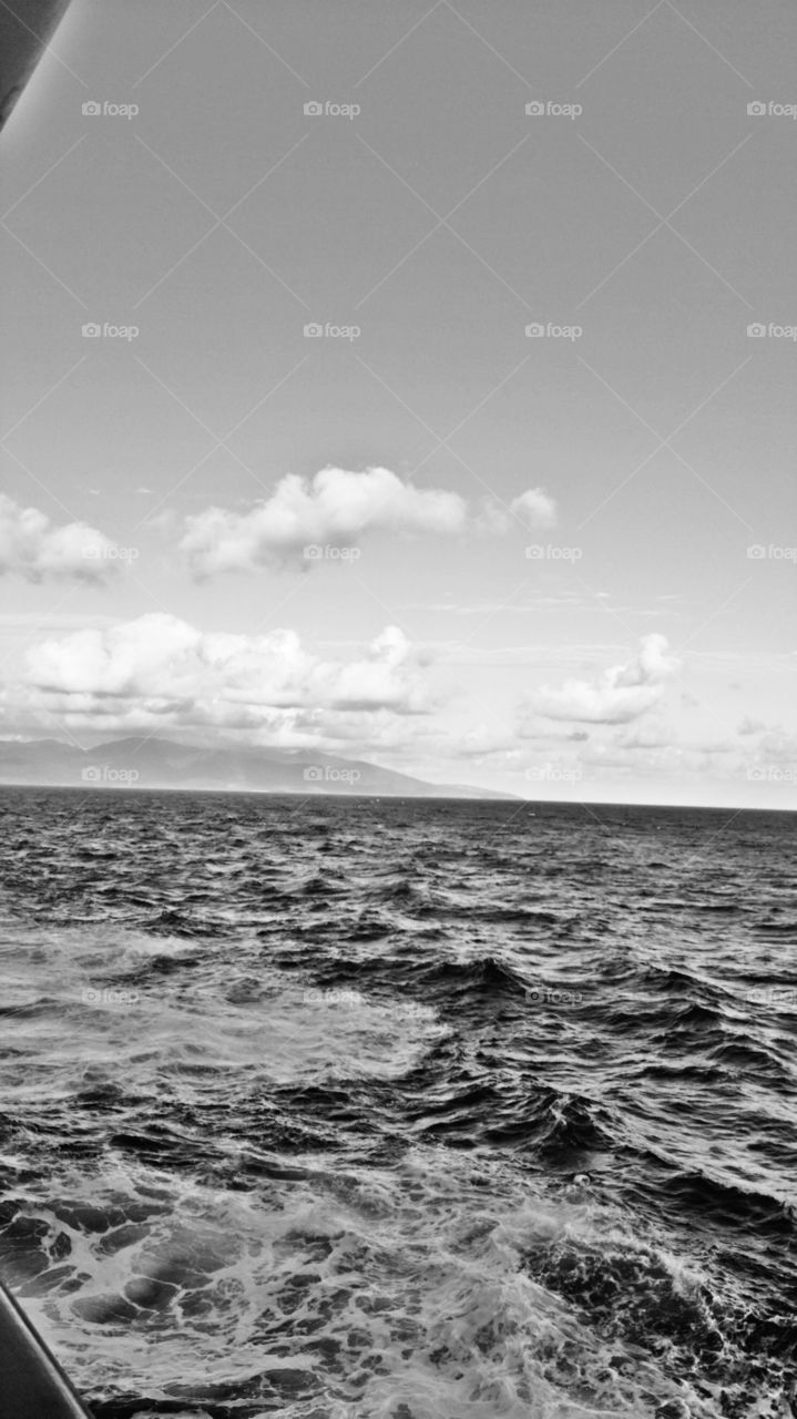black and white sea and island