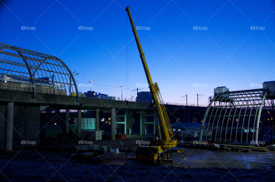 winter morning construction railway by marcografo