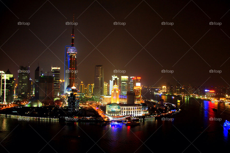 china river skyline reflection by eb