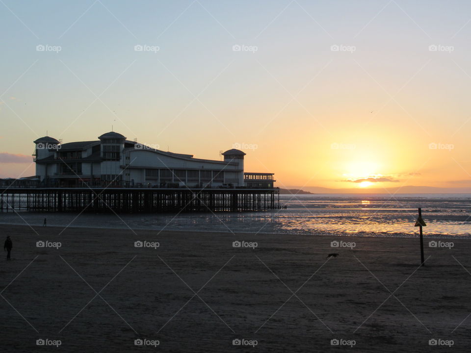 Weston-s-mare grand pier with a beautiful sunset