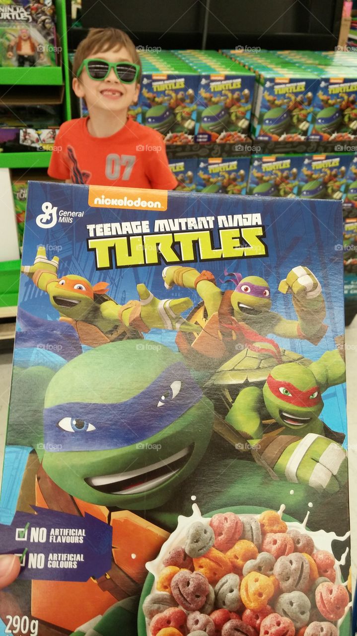 shopping for ninja turtle cereal