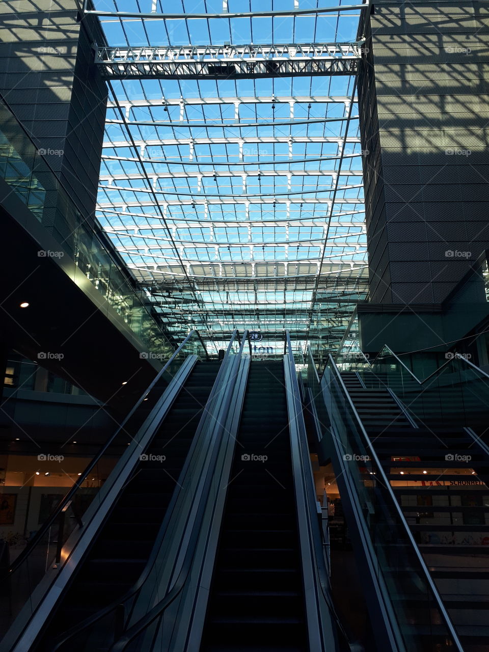 Escalators in the airport terminal in Frankfurt