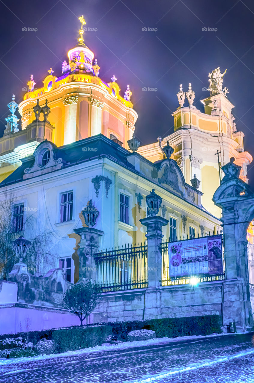 Night Lviv city scene