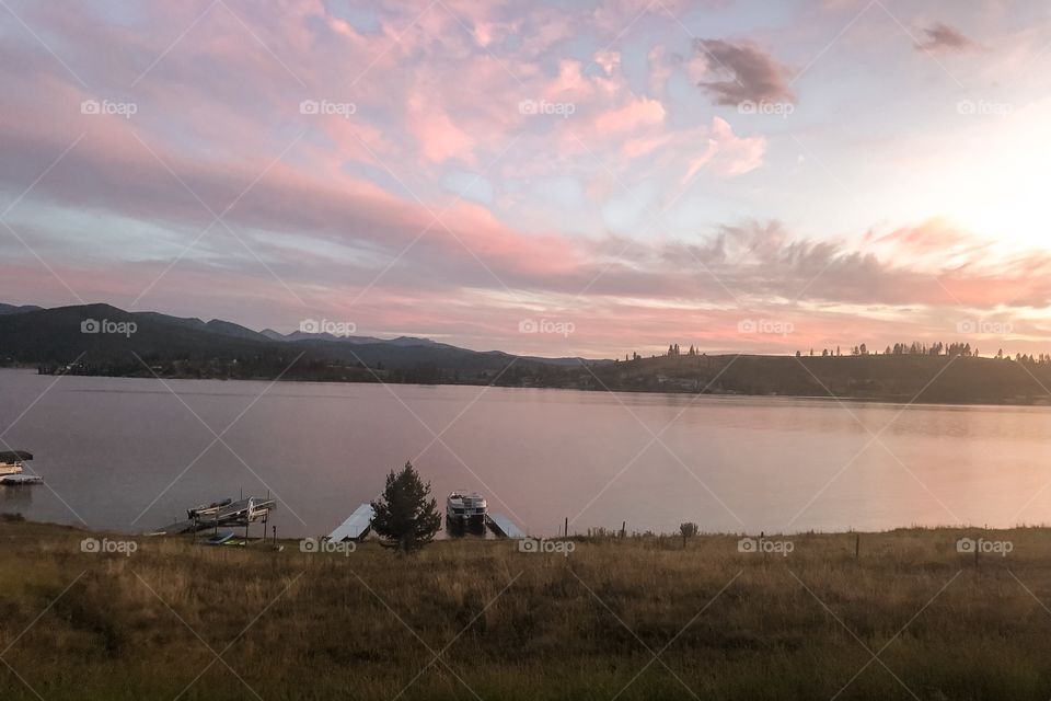 Sunset at the lake in a small town in Montana. 