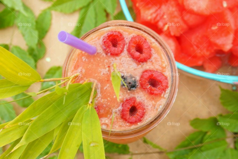 Fresh Fruit Smoothie - watermelon,  mints, lemon juice and oatmeal