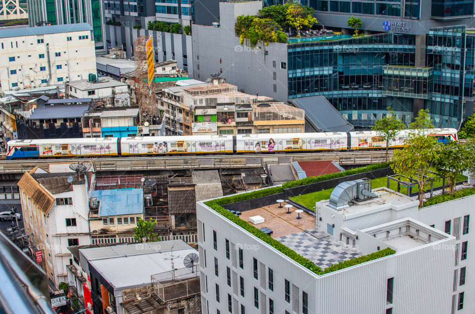 The Skytrain and the Cityscape of Bangkok Thailand Southeast Asia