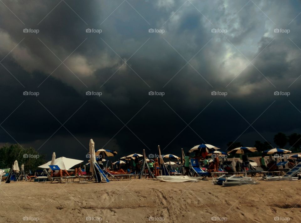 Not the best day to go to swim. A violent storm is about to rage upon this beach in Puglia, Italy