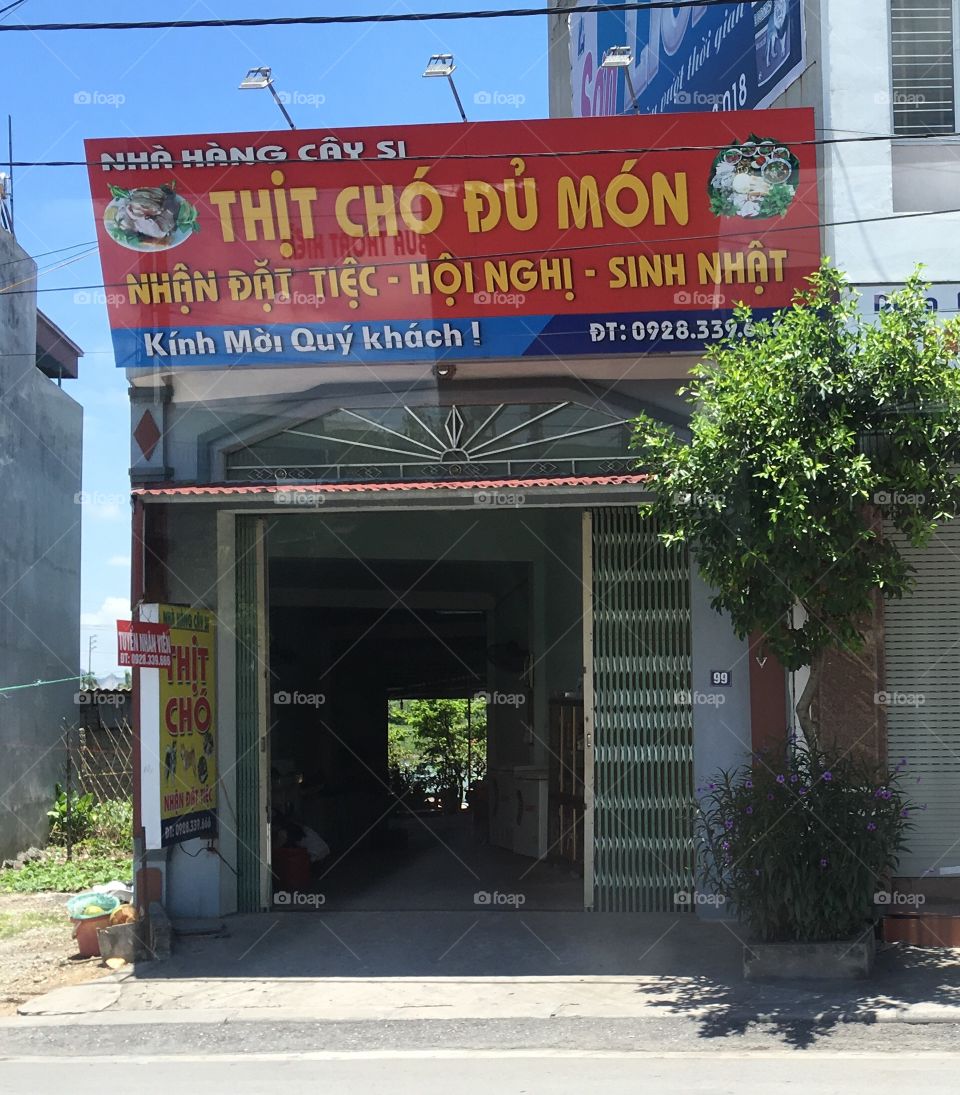 Hanoi outer limits. Restaurant serving dog meat in many different ways 