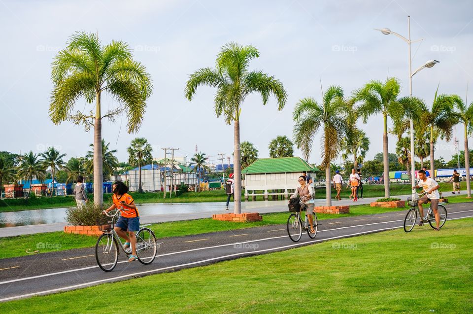 People are exercising in the public park in Nakhonratchasima, Thailand