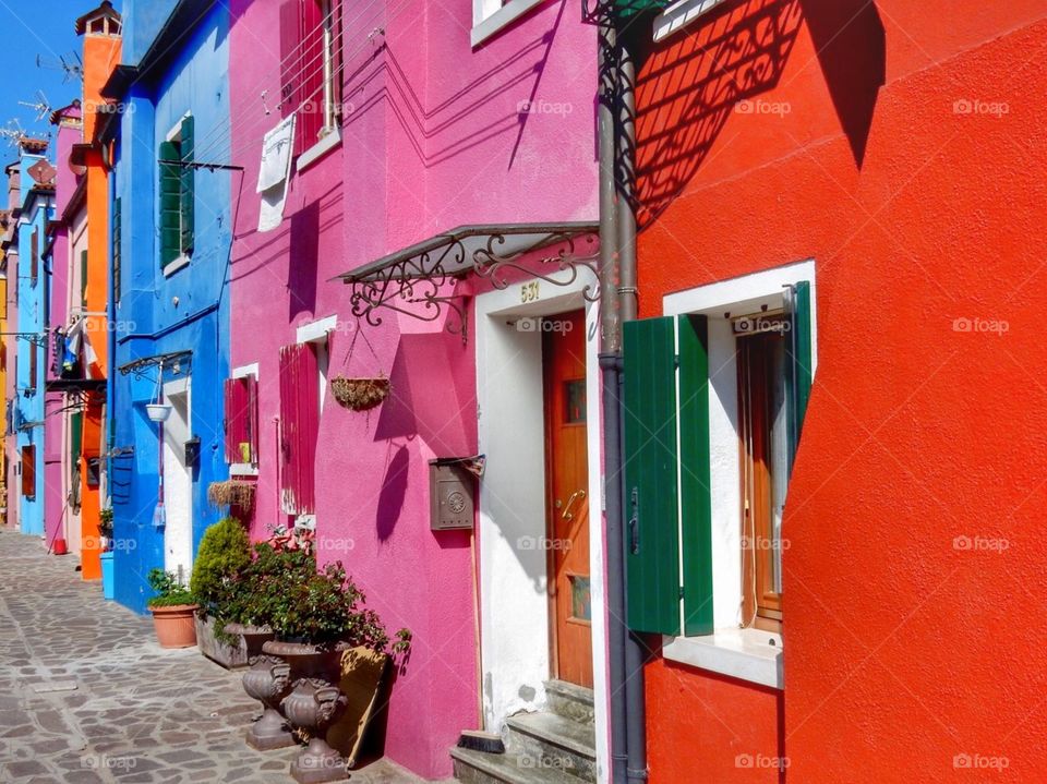 Colorful houses in Borano, Venice, Italy.