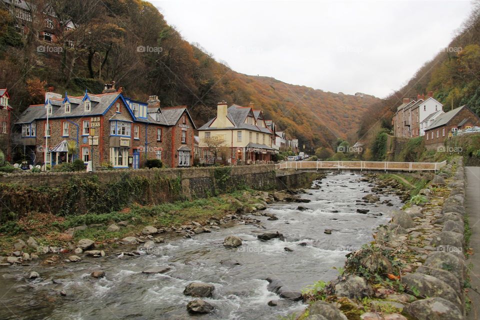 Lovely old houses at Lynmouth alongside the River Lyn