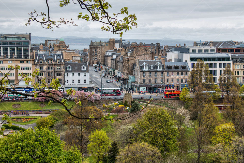 Buildings and transportation at edinburgh princes street