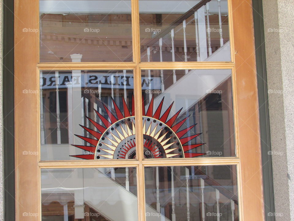 window reflection. in Old Town Sacramento