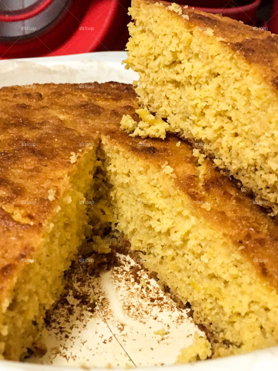 Homemade flourless cornbread whole wedge slice