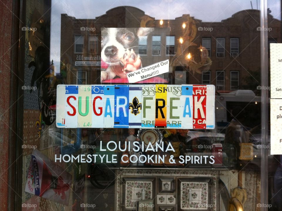 New York City Restaurant Door and Sign. 