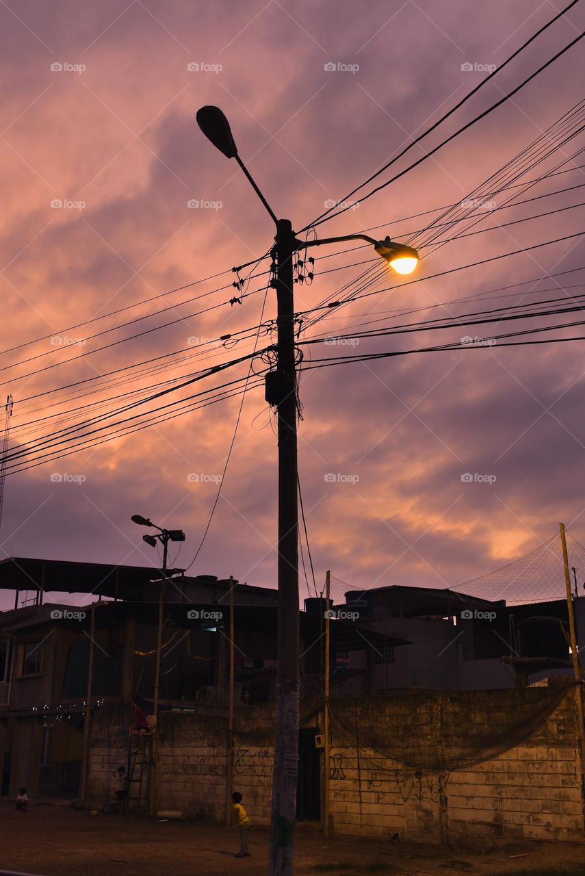 Street light pole at sunset