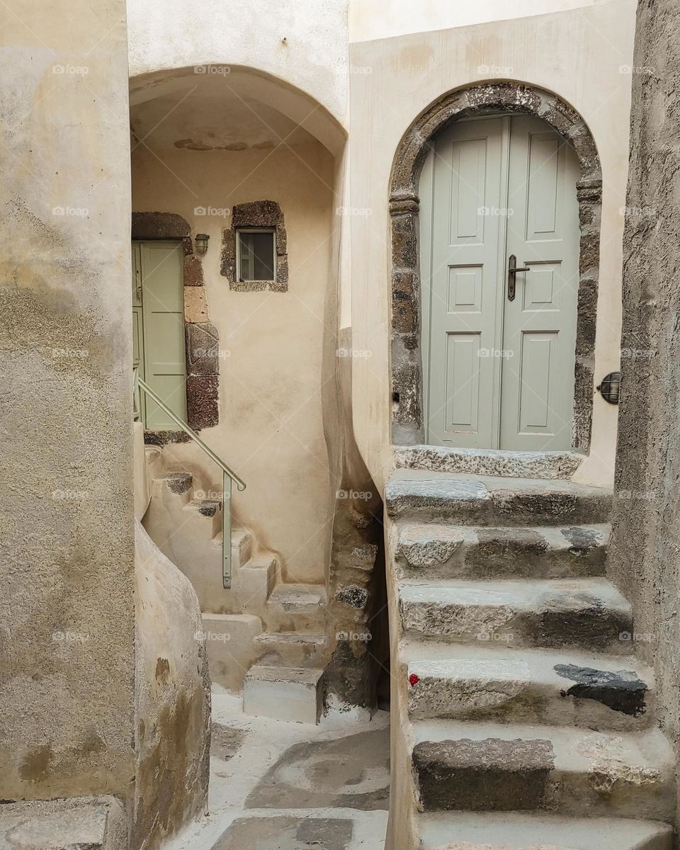 Emporio village at Santorini island.  Architecture design old times