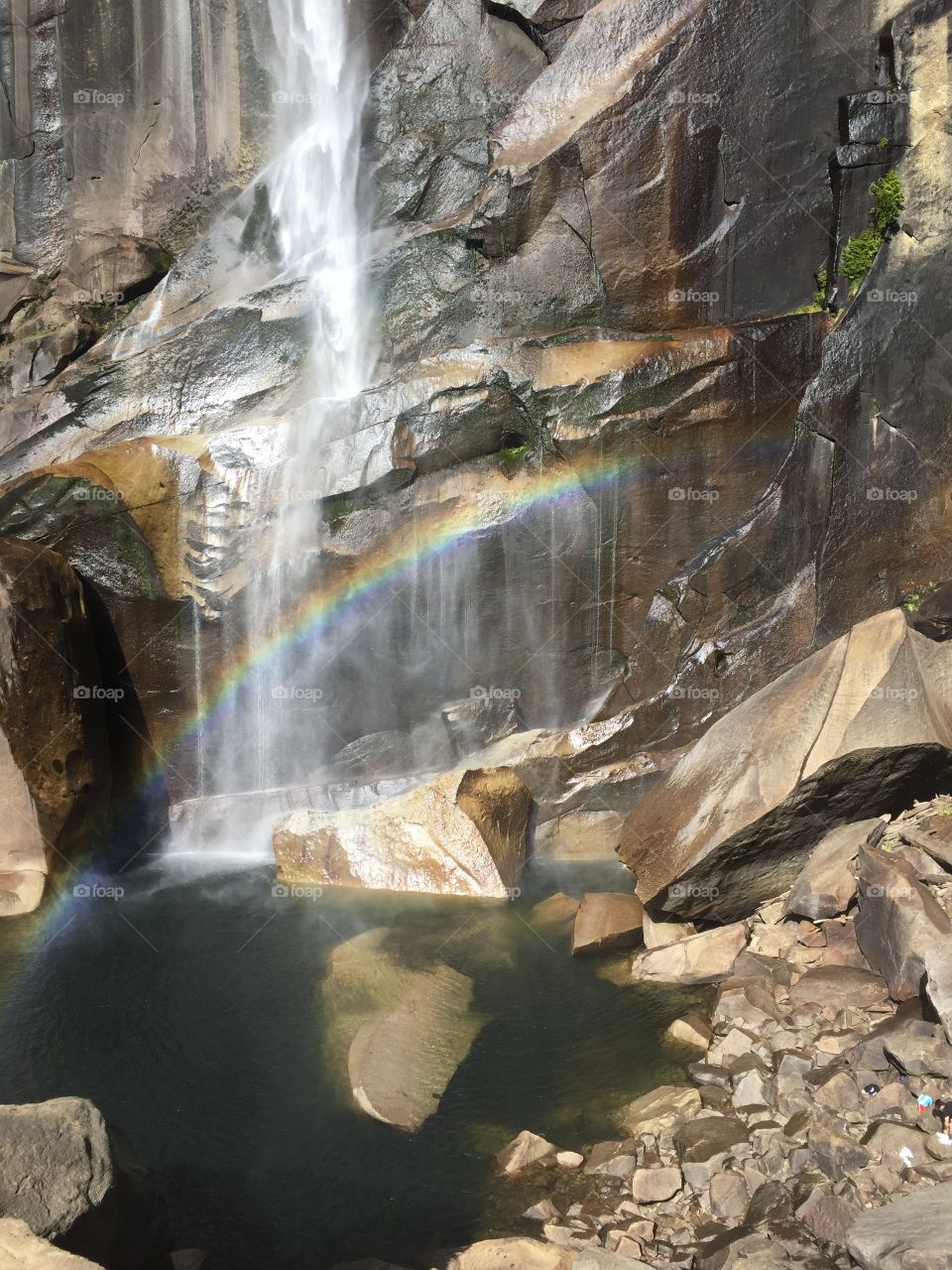 Scenic view of waterfall in rainbow