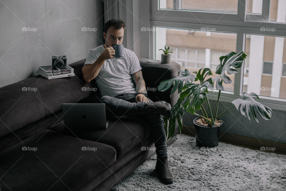 Drink coffee and working