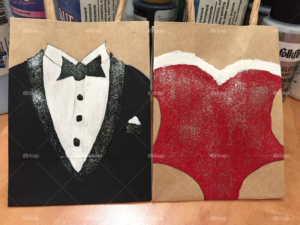 Making favor bags for my BFFs lingerie themed Bridal Shower