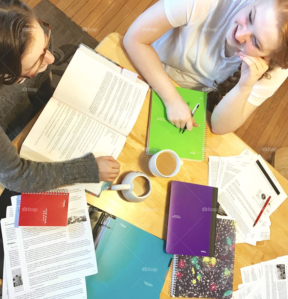 Teens Studying with Coffee