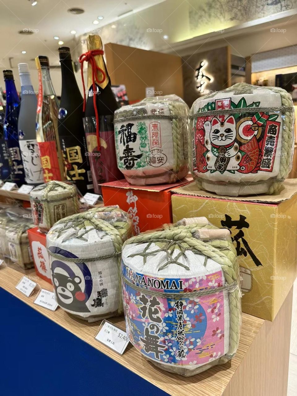 Alcoholic beverages on display in a liquor store