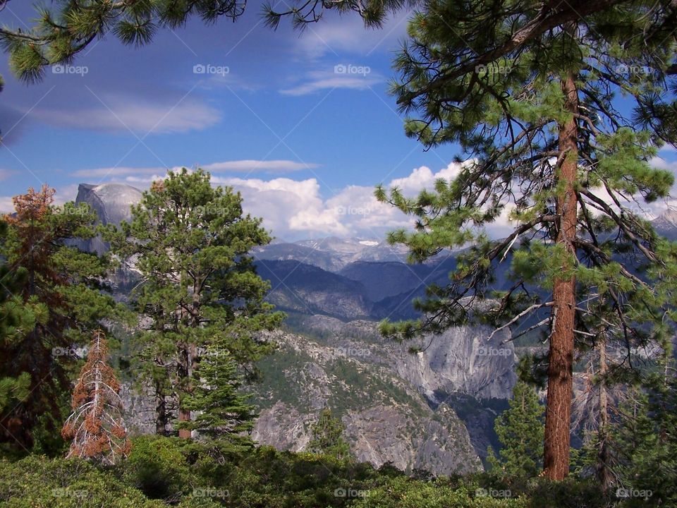 View of Yosemite national Park from glacier Point national Park in California; Yosemite Falls