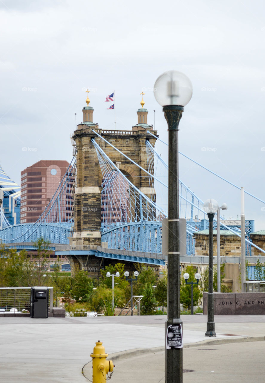 Roebling Bridge with a view of Northern Kentucky
