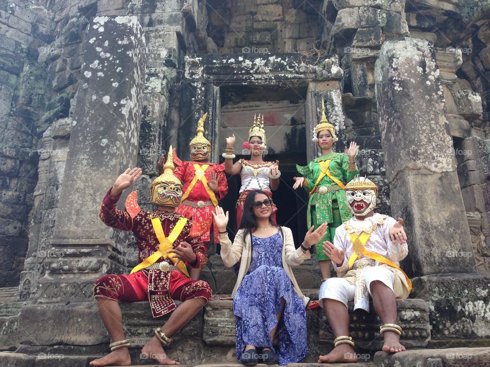 Cambodian dancer posing at temple