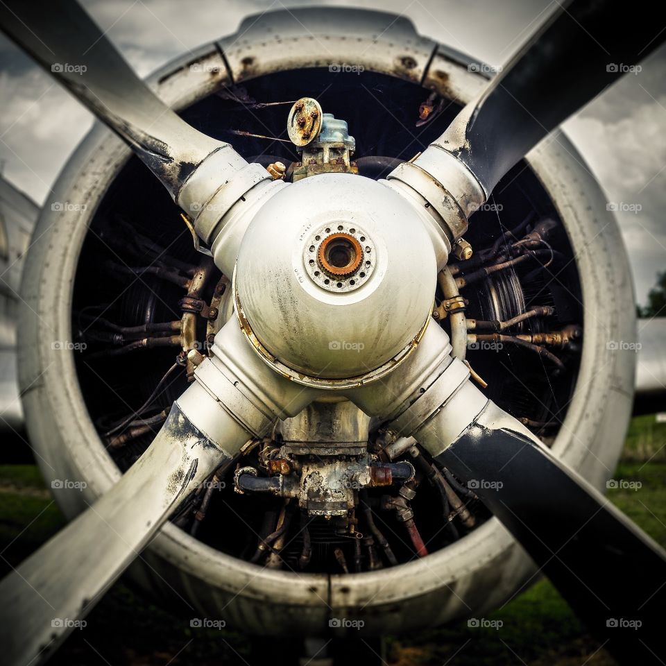 Detail of a propeller. An old plane
