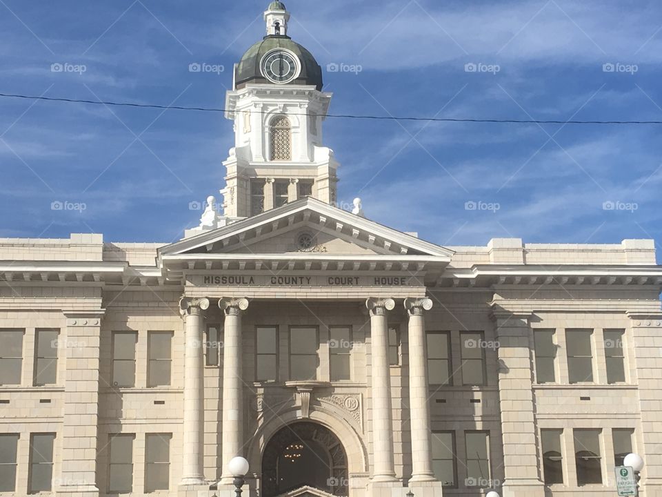 This is a court house in Montana. What a beautiful architectural building. Magnificent. Love the clock on top. 
