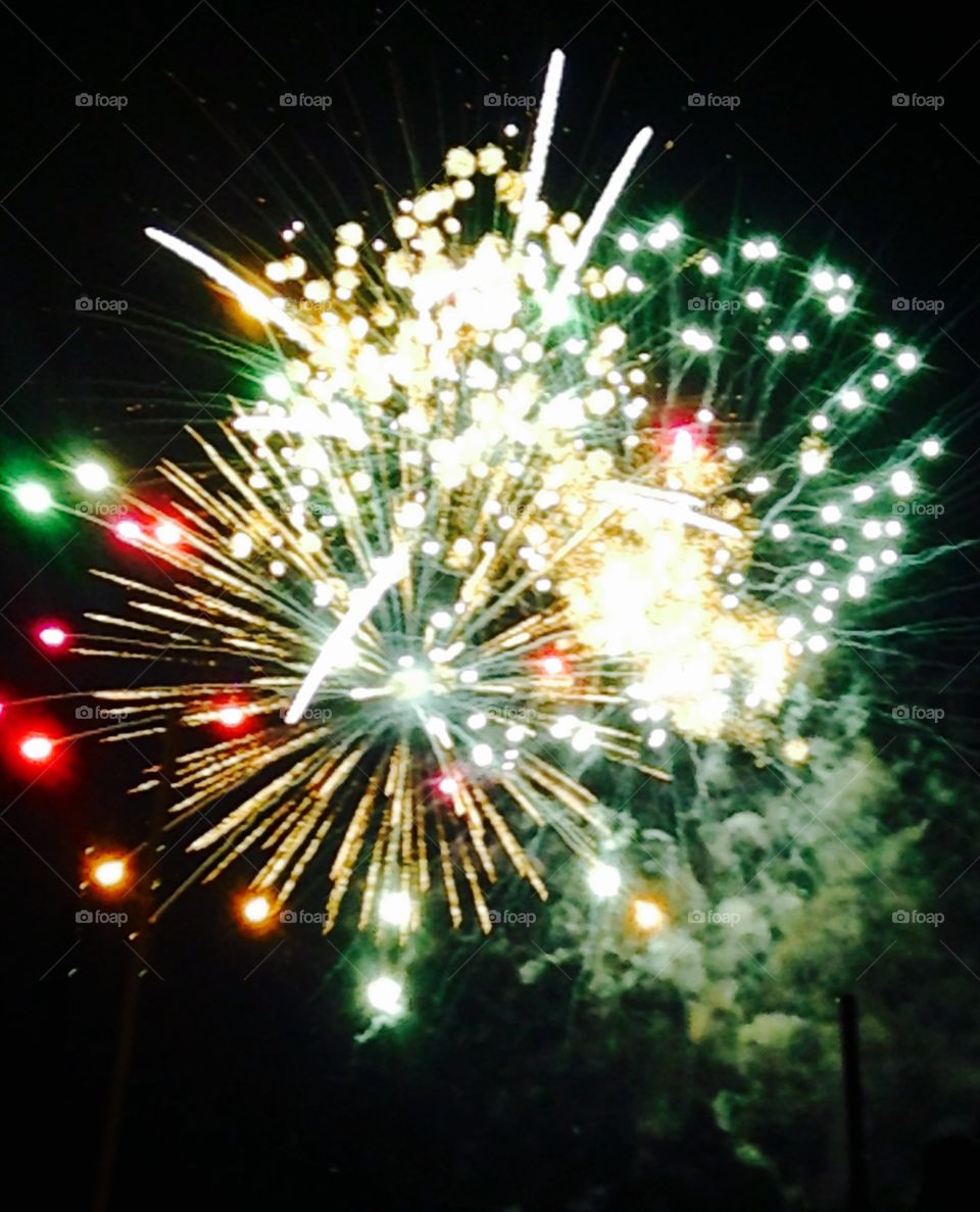 Green white and red fireworks