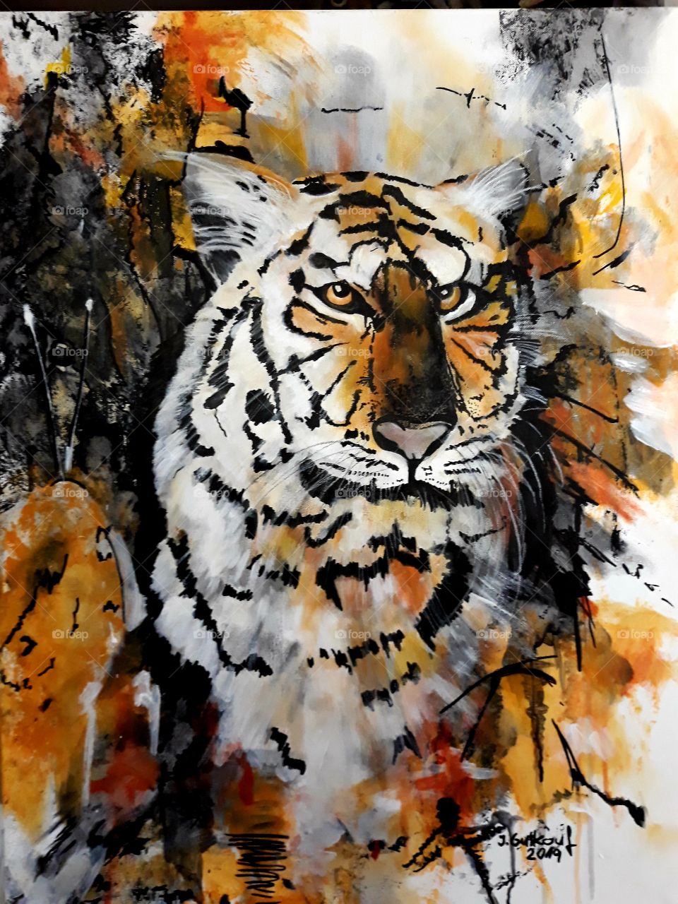 Tiger auf Leinwand mit Acryl