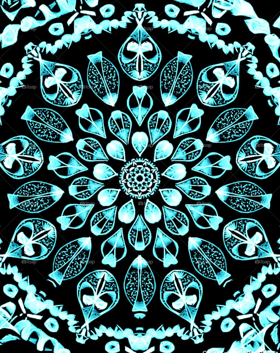 My Reflectional Glowing Sky Blue Floral Art Design Pattern. Circular type of Grid.