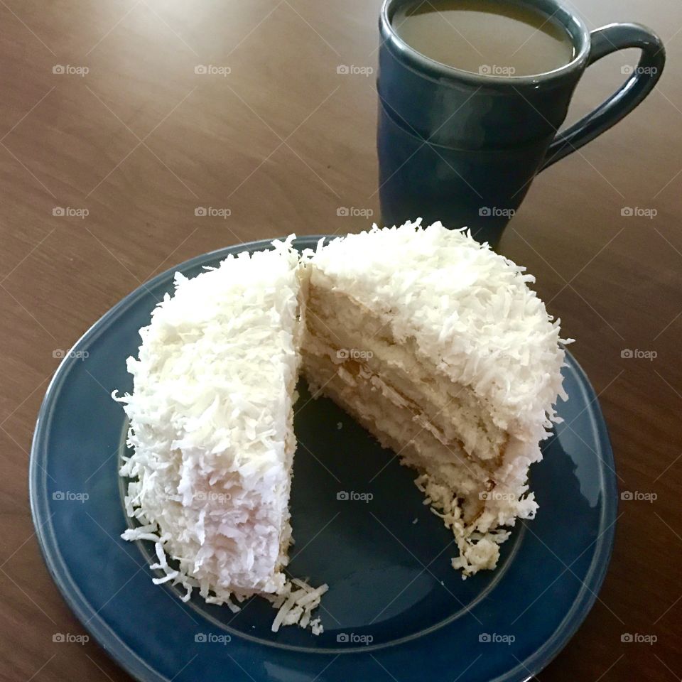 Sliced Coconut Cake & Coffee