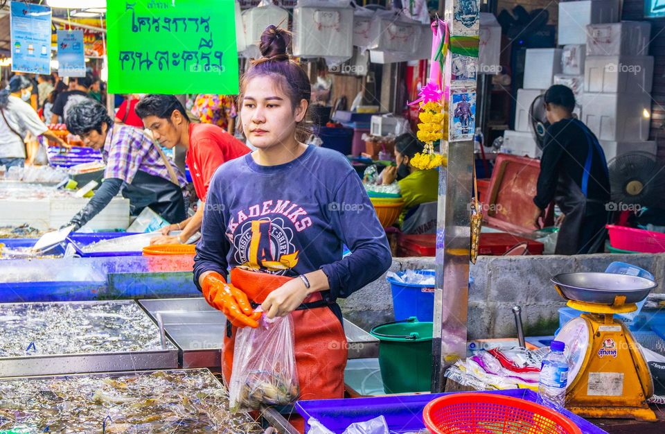 fresh caught Seafood for Sale at a Thai Street Fish Market in Thailand Southeast Asia
