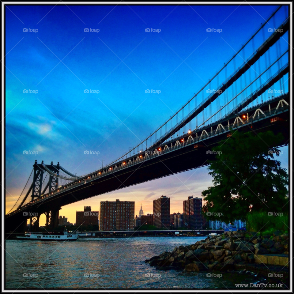 city sunset bridge empire state building by dantvusa