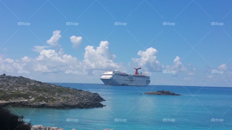 Cruise Ship sitting in the Ocean in Bahamas
